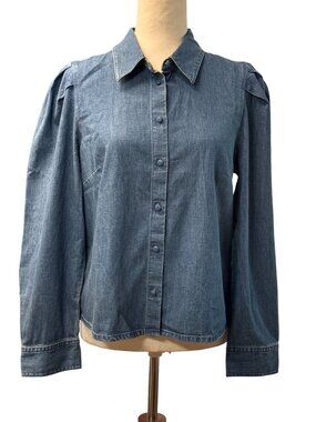 Madewell Denim Puff-Sleeve Shirt in Petersburg Wash~Size M~Medium Wash NWoT L711